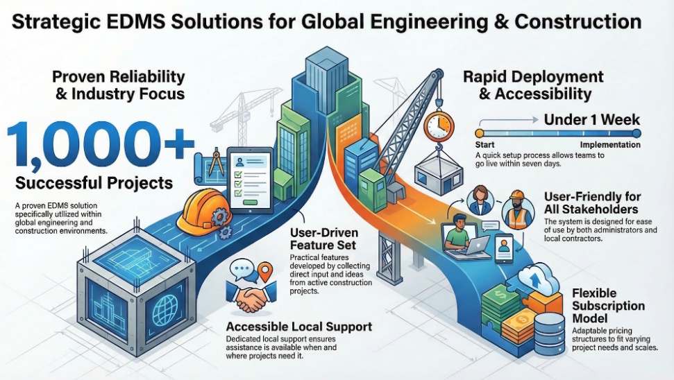 Why Conzol — Strategic EDMS Solutions: 1000+ Successful Projects, Rapid Deployment Under 1 Week, User-Friendly for All Stakeholders, User-Driven Feature Set, Accessible Local Support, Flexible Subscription Model